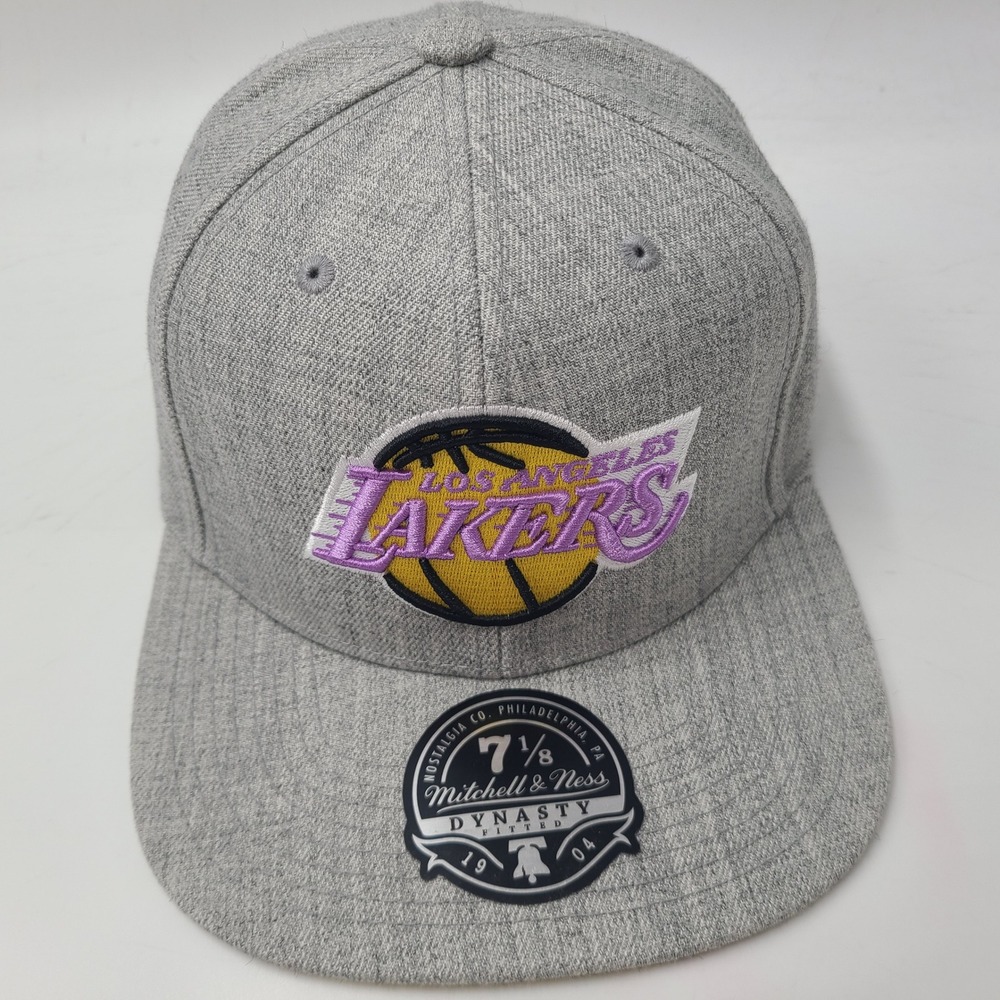 Los Angeles Lakers Hat Fitted 7 1/8 Mitchell & Ness Gray Yellow NBA Wool Blend